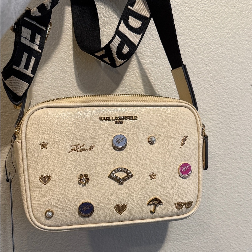 Karl Lagerfeld Beige Crossbody Bag with Embellishments